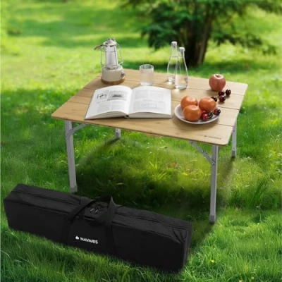 Afbeelding van Navaris uitklapbare bamboe campingtafel Tafel Voor op de camping 80 x 60 43 65 cm picknick of festival Inclusief draagtas