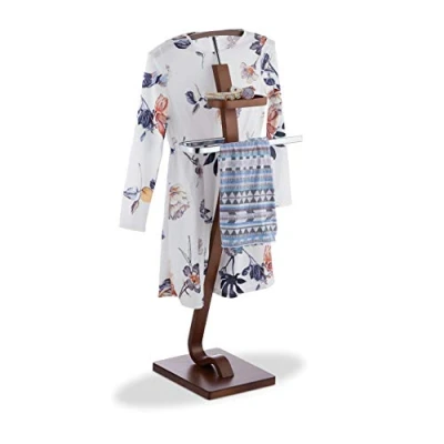 Afbeelding van Relaxdays dressboy notenhout look kledingrek hout metaal kleerstandaard donkerbruin