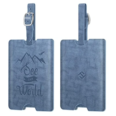 Afbeelding van Fintie 2 stuks bagagelabels van kunstleer met adreslabel voor reistas, koffer, vintage blauw
