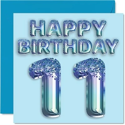 Afbeelding van Verjaardagskaart 11e verjaardag jongens blauwe glitterfeestbal verjaardagskaarten voor 11 jarige jongens, kleinzoon, broer, neef, 145 mm x mm, wenskaarten elf