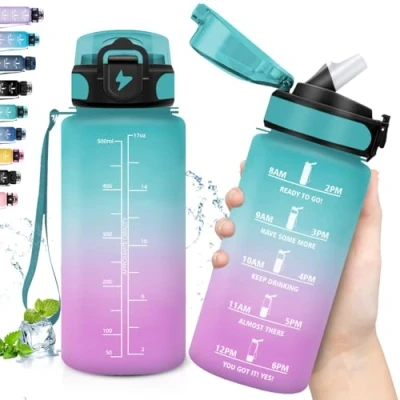 Afbeelding van Grsta Drinkfles voor kinderen, 500 ml, kinderfles, waterfles met rietje, lekvrij, motiverende fles tijdschaal, gemakkelijk te reinigen, schoolfles, campingfles,