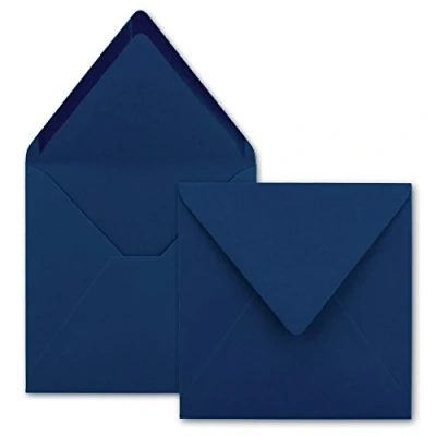 Afbeelding van FarbenFroh van GUSTAV NEUSER Boven 50x vierkante enveloppen donkerblauw (blauw) 15,5 x cm zonder venster met natte plakrand voor bruiloftsuitnodigingen, verjaardagen en meer Serie
