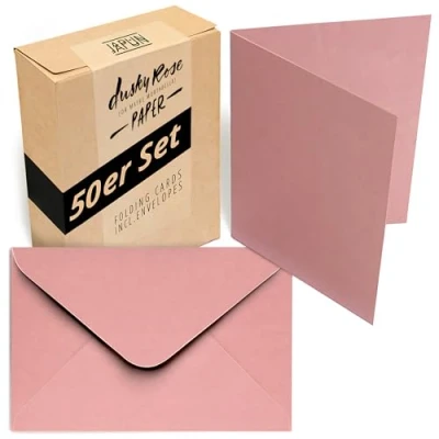 Afbeelding van Japun Set van 50 blanco vouwkaarten met enveloppen, om te ontwerpen, labelen of afdrukken DIN A6/C6 roze