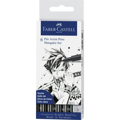 Afbeelding van Faber Castell tekenstift Pitt Artist Pen Mangaka 6 stuks zwart FC 167124