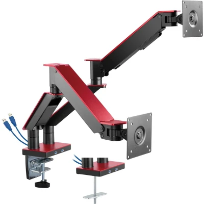 Afbeelding van My Wall bureaubeugel voor 2 monitoren tot 35 inch / interactief USB poorten zwart/rood