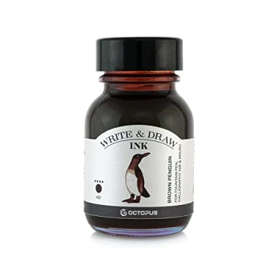 Afbeelding van Octopus Write and Draw Ink 431 Brown Penguin waterdichte inkt om te schrijven en tekenen, lichtechte kalligrafie inkt, vulpen, bruin, 50 ml