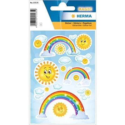 Afbeelding van HERMA 15535 15 stuks glitterstickers voor kinderen, regenboog, glitter, permanente stickers, meisjes en jongens, meerkleurig