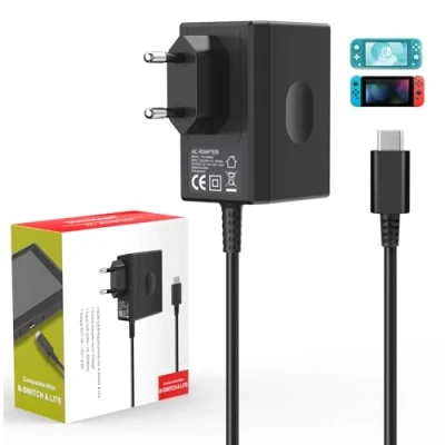 Afbeelding van YCCSKY USB oplader voor Nintendo Switch console, netadapter Switch/Switch OLED/Lite, tv modus 15 V/2,6 A, snel opladen met kabel van 1,5 m