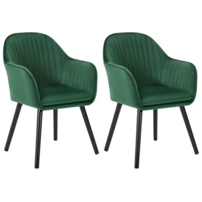 Afbeelding van WOLTU 2 x eetkamerstoelen, donkergroen, zitting van fluweel, stoel voor keuken/woonkamer/café, BH259dgn