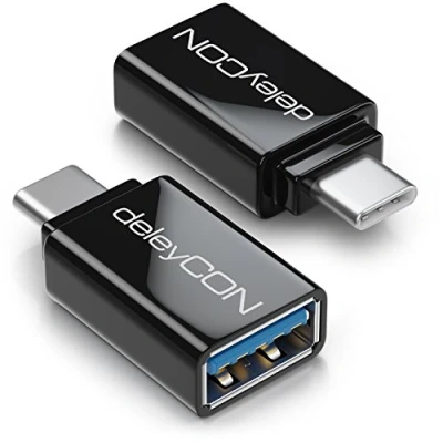 Afbeelding van deleyCON USB C naar adapter (2 stuks) 3.0 OTG 5 Gbit/s Thunderbolt 3/4 voor iPhone 15 Pro Max MacBook Air 2023 IPad Mini iMac zwart