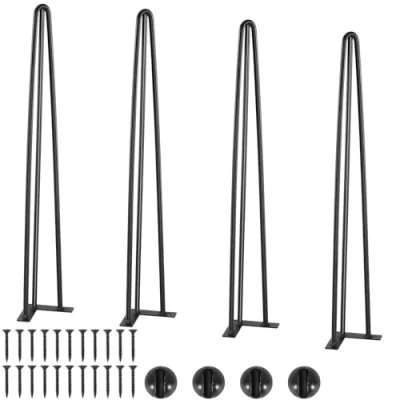 Image de VEVOR Pied de Table en Épingle à Cheveux 4PCS Pieds Bureau 71 cm Acier Massif Capacité Charge 408 kg Meubles 3 Tiges Noirs avec Vis et Patins Protecteurs pour Maison Salle Manger