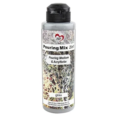 Afbeelding van Ideen mit Herz Pouring Mix 2 in 1 Medium &amp; Acrylverf 180 ml Geen extra mengen met vloeistof, middel of siliconenolie nodig (grijs)