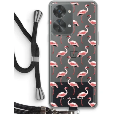 Afbeelding van Case Company® hoesje met Koord geschikt voor OnePlus Nord 2T Flamingo Telefoonhoesje Zwart Bescherming aan alle Kanten en Over de Schermrand