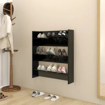 Afbeelding van Wandschoenenkast 80x18x90 cm spaanplaat zwart