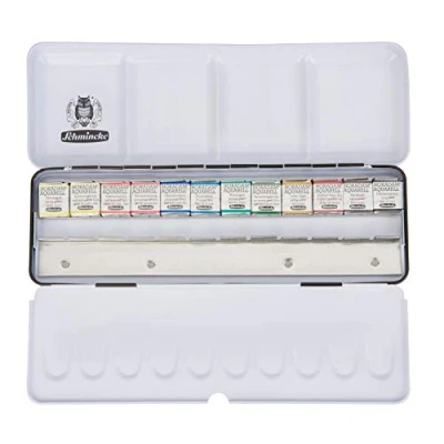 Afbeelding van Schmincke HORADAM Aquarell verfdoos met 12 fijnste aquarelkleuren 74412097, metalen doos, schilderset, x 1/2 schalen, ruimte voor andere kommen