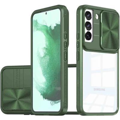 Afbeelding van iMoshion Hoesje Geschikt voor Samsung Galaxy S22 Camslider Backcover Donkergroen