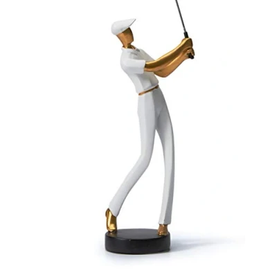 Afbeelding van Golfer figuren beeldbeeld sculptuur golfspeler geschenk polyhars decoratie kunst wit 24cm