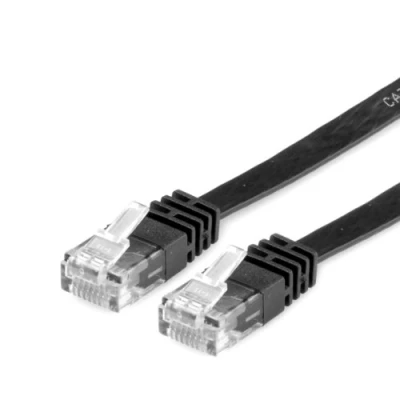 Afbeelding van VALUE Patchkabel Kat.6 (Class E) UTP, extra plat, Platte kabel, zwart, 1 m