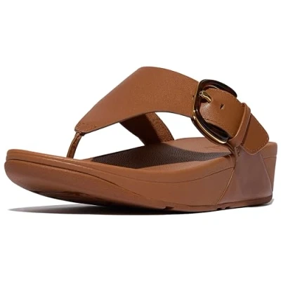 Afbeelding van FitFlop Lulu Resin Buckle Leather Toe Post Sandals BRUIN Maat 37