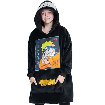 Afbeelding van Naruto Plaid kindertrui oversized fleece sweatshirt, zwart, eenheidsmaat, zwart.