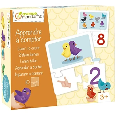 Afbeelding van AVENUE MANDARINE Doos met 10 puzzels elk 3 delen spel voor kinderen om te leren tellen educatief vanaf jaar JE529C