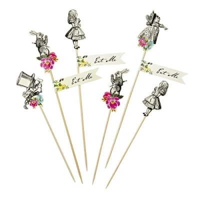Afbeelding van Talking Tables Truly Alice in Wonderland voedselpicks voor feestelijke snack, bruiloft en verjaardagsfeest, themafeest, Wonderland, meerkleurig (12 stuks)