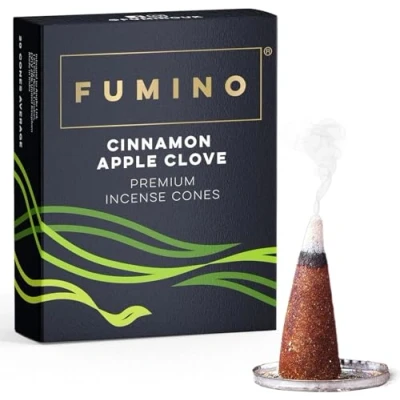 Afbeelding van Fumino® Masala Agarbatti Joss Wierookkegel, 20 stuks, kaneel, appel, kruidnagel, geur voor ontspanning en meditatie, decoratie thuis
