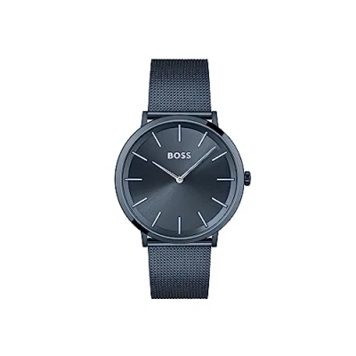Afbeelding van BOSS Polshorloge voor heren, analoog, kwarts, Skyliner, met armband van roestvrij staal, Blauw, Riem