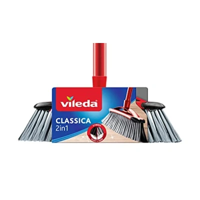 Afbeelding van Vileda Master 2 in 1 Bezemborstel met steel wee soorten borstelharen = dubbele reinigingskracht ingesteld palen