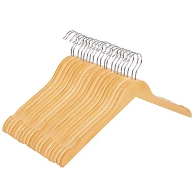 Afbeelding van SONGMICS CRW003 20 Massief houten kleerhangers met inkepingen, 360 draaibare haken, antislip, 44 cm lang, natuurlijke kleur, stuks