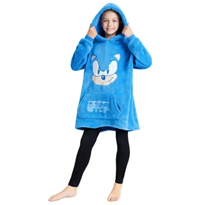 Afbeelding van Sonic The Hedgehog Trui voor kinderen, oversized fleece sweatshirt, warme pluche hoodie, één maat, Blauw