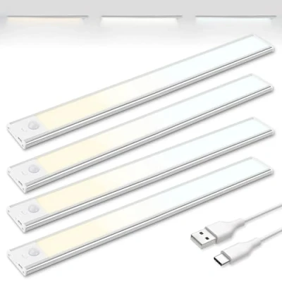Afbeelding van Brendz Led Kastverlichting met Bewegingssensor, USB C Oplaadbare Strip, 3 Kleurtemperaturen, Dimbaar, Draadloos, Magnetische Verlichting voor Kasten, Gangen, Slaapkamers, 4 x 40cm, Zilver