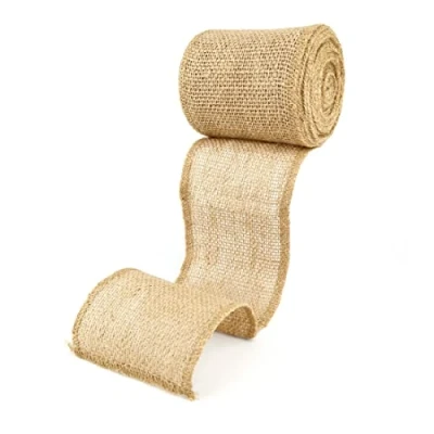 Afbeelding van D.RECT Jute lint natuurlijk bruin 10 x 500 cm Cadeauverpakkingstape breed 5 m voor: verpakking, handwerk, bloemisterij, decoratie