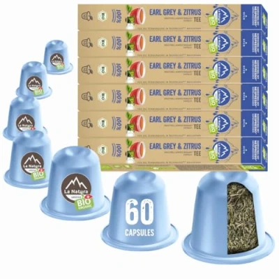 Afbeelding van La Natura Lifestyle Biologische thee EARL Grey en citrusvruchten, 60 theecapsules, compatibel met Nespresso capsulemachines, 100% industrieel composteerbare theecapsules²