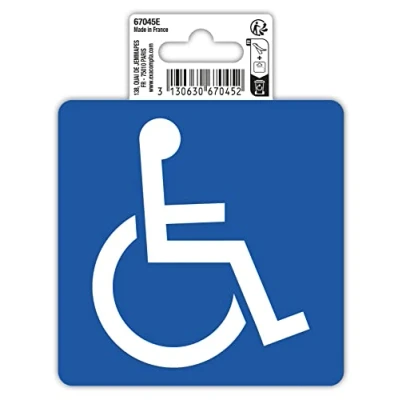 Afbeelding van Exacompta Ref. 67045E 1 zelfklevend pictogram gereserveerd voor gehandicapten Gemaakt van antislip behandeld PVC vinyl Glanzende afwerking Afmetingen: 10 x cm Kleur: wit op blauwe