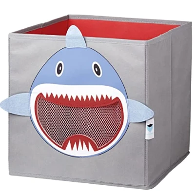 Afbeelding van Love !T Store Speelgoedkist opbergdoos opvouwbaar voor kinderkamer rek Kallax 30 x cm haai lichtgrijs/rood/lichtblauw/wit