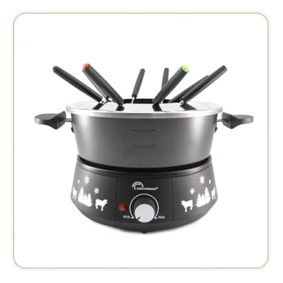 Afbeelding van LITTLE BALANCE 8690 Black Fondue 8 Meuuuh...!, apparaat voor personen, antiaanbaklaag, grote inhoud 2 liter, 1500 W, zwart