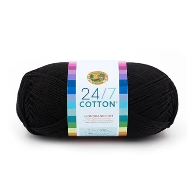 Afbeelding van Lion Brand Yarn Company Katoenen garen, 100% katoen, zwart, 15,24 x 6,35 cm