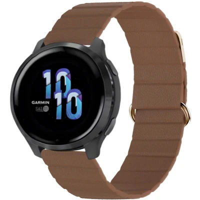 Afbeelding van iMoshion Magnetisch lederen 22 mm bandje Geschikt voor Garmin Venu 2 / Fenix 7 Pro 7s 6 Vivoactive 4 Polar Grit X Vantage M2 V2 Bruin
