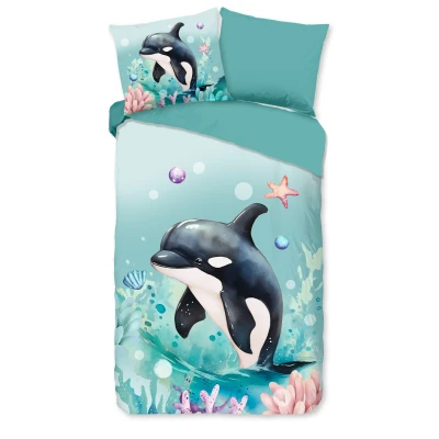 Afbeelding van Pure Kinderdekbedovertrek &quot;Zee/ Orka&quot; Mint (140x200/220 cm) Microfiber