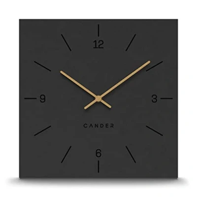 Afbeelding van Cander Berlin MNU 2630 Q stille MDF wandklok geen tikkend geluid 30 cm woonkamer vierkant vintage zwart houten wijzers