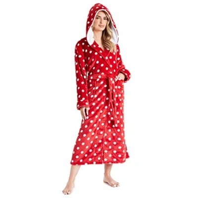 Afbeelding van CityComfort badjas voor dames, superzachte met capuchon van fleece, Rood/Wit