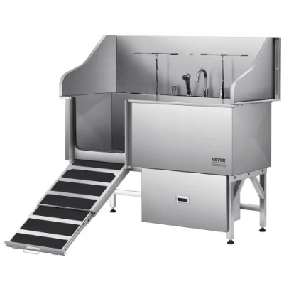 Image de VEVOR Baignoire de Chien Animaux Compagnie Acier Inox 155 cm Rampe Porte Gauche