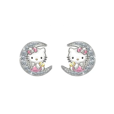 Afbeelding van Kaguyo zilveren oorbellen voor dames, Hello Kitty 925 sterling oorbellen, schattige kat Zirkonia vrouwen meisjes kinderen, Cubic Zirkonia,