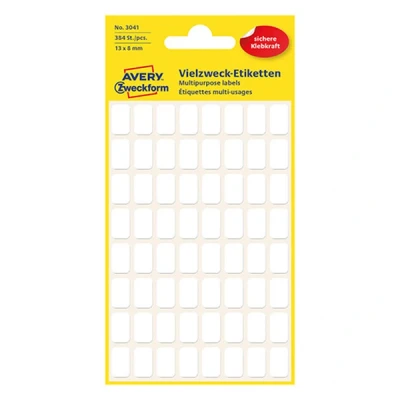 Image de Avery Zweckform 3041 étiquettes multi usages 13 x 8 mm (384 pièces) blanc