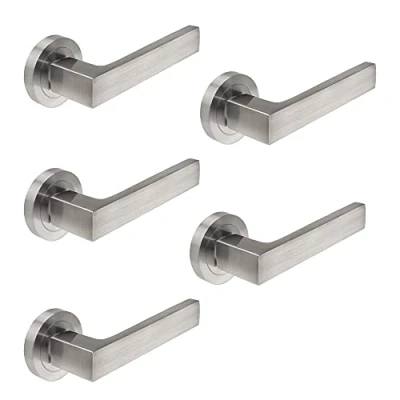Image de Emuca Poignée de porte intérieur, lot 5 ensembles poignées avec rosace D50 mm, Aluminium, Nickel satiné