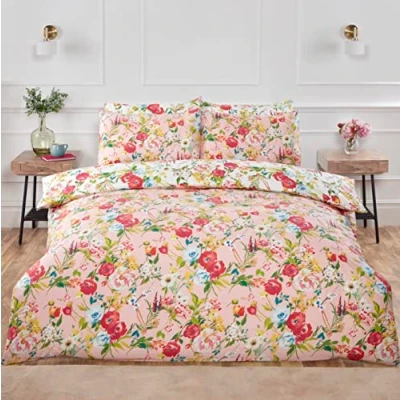 Afbeelding van Bloemen tweepersoons dekbedovertrek zachtroze Bloemenprint dekbed 200 x cm.