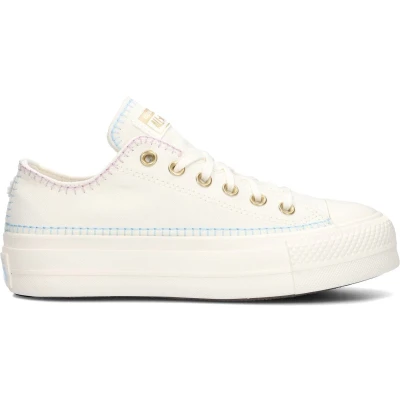 Afbeelding van Converse Chuck Taylor ALL STAR LIFT Platform Crafted Stitching Sneakers laag, Dames, Maat: 41, Egret/true sky/gold Katoen