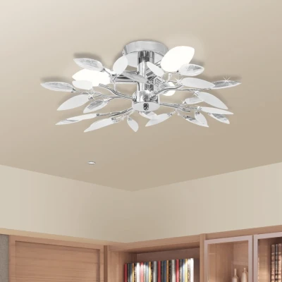 Afbeelding van Plafondlamp met kristal bladeren 3xE14 acryl wit en transparant