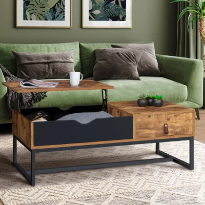 Afbeelding van Table basse plateau relevable CHICAGO 1 tiroir design industriel